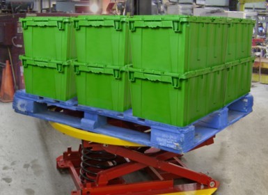 PalletPal Spring Leveler in Tote Handling Application