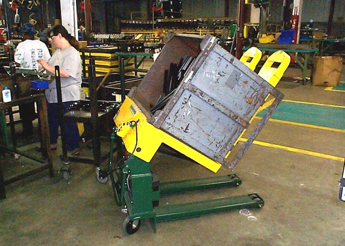 Portable Container Tilter at Assembly Station