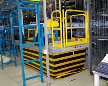 Worker Platform Lift interfacing with Carousel and Conveyor