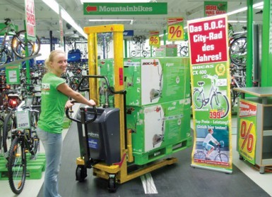 Powered Lift Stacker in Retail Store
