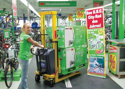 Powered Lift Stacker in Retail Store
