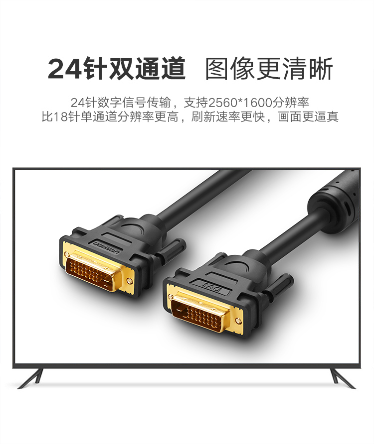 绿联DV101-24+1DVI线双通道 高清2K电脑显卡主机连接显示器数据线