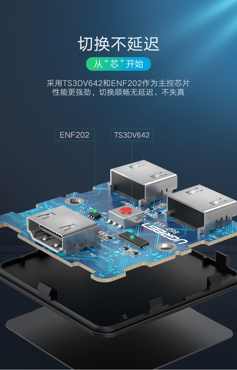 绿联CM217-HDMI一分二切换器/二进一出分集线转换显示分屏器高清4k