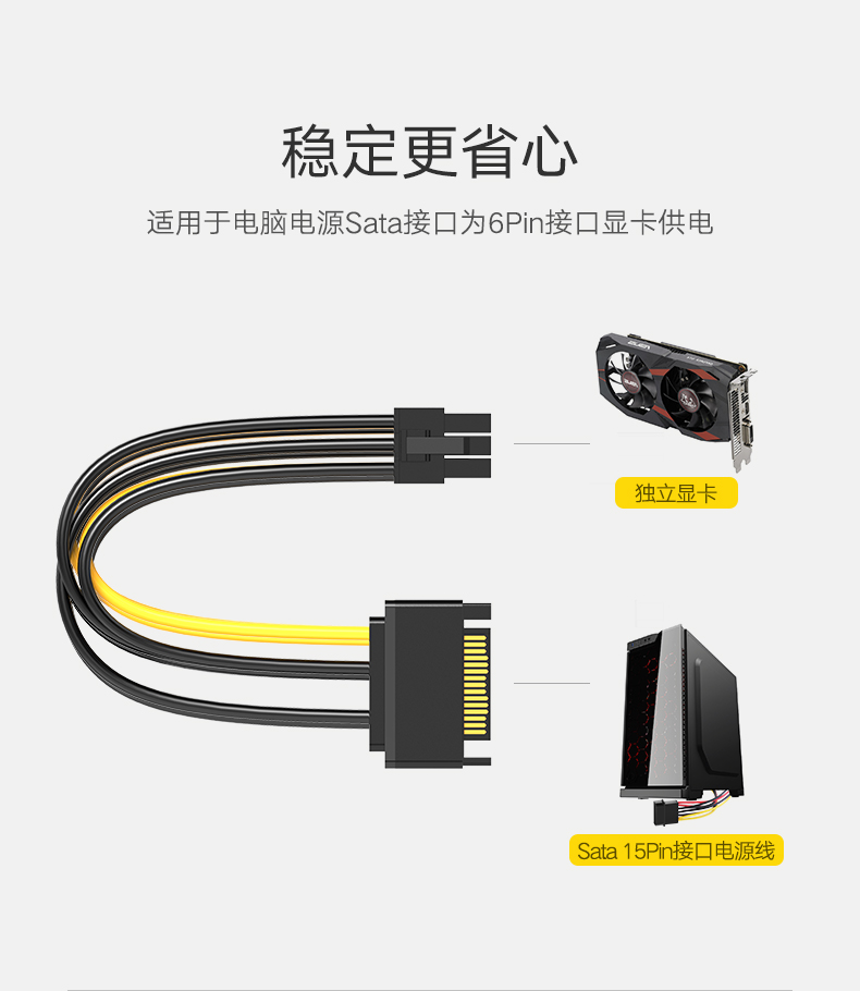 绿联10635-SATA电源15Pin转6Pin显卡电源线