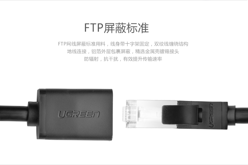 绿联NW112-六类公对母延长线 26AWG OD6.0 全铜线芯 铝箔袋包装