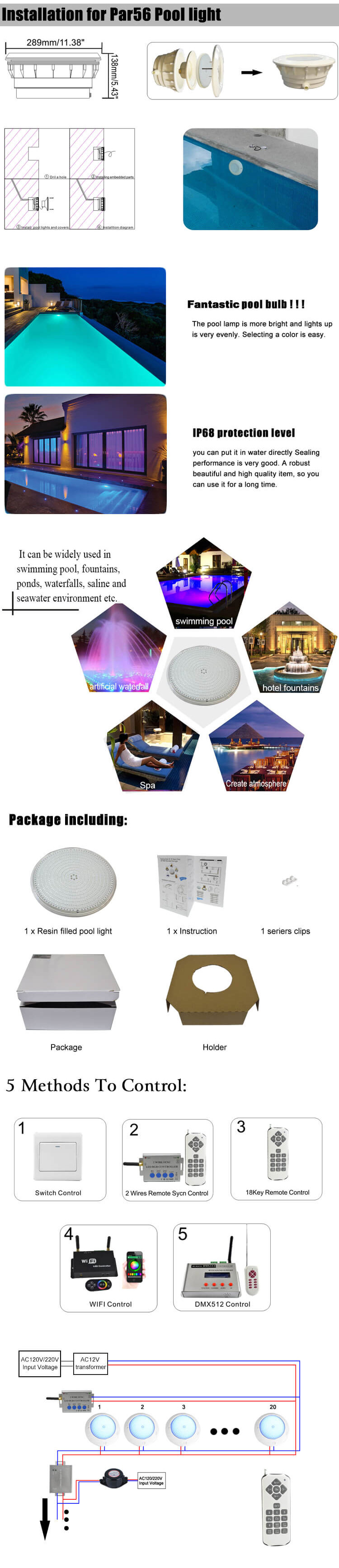 18W 24W 35W 42W RGB PAR56 Fully Resin Filled LED Swimming Pool Light