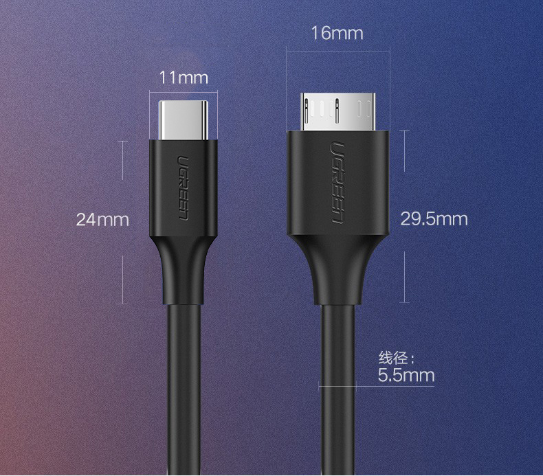 绿联20103-type-c转usb3.0移动硬盘线1米*适用希捷西数易捷三星硬盘线