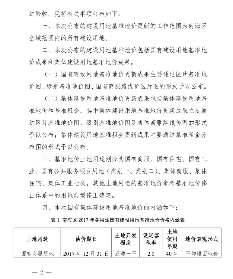 广东：佛山市南海区2017年国有集体建设用地基准地价