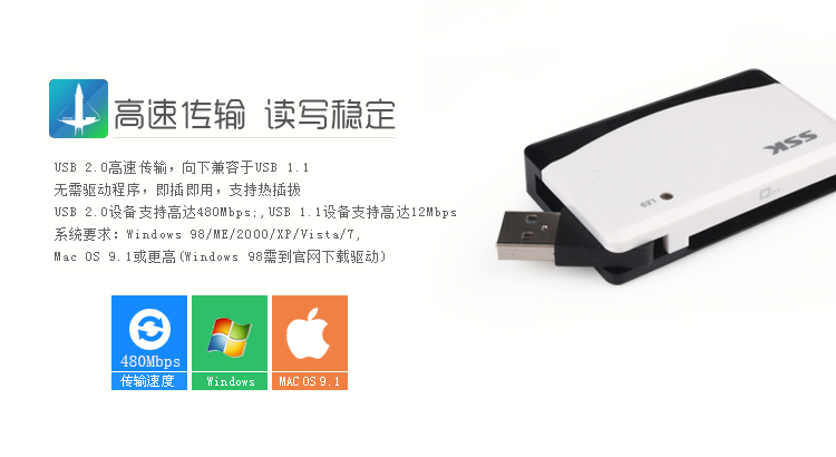 飚王（SSK）SCRM057奔腾II多功能四合一USB接口读卡器