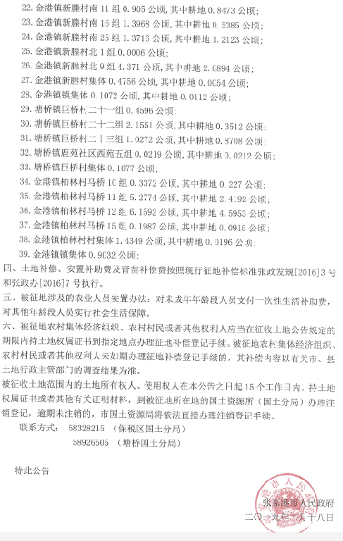 江苏:张家港市城乡建设用地增减挂钩建新区2019年第1批次征地公告 江苏:张家港市城乡建设用地增减挂钩建新区2019年第1批次征地公告
