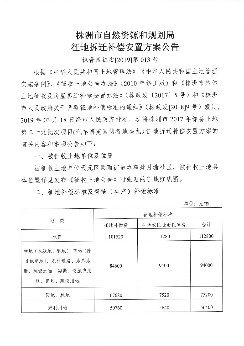 湖南：征地拆迁补偿安置方案公告--汽车博览园储备地块九