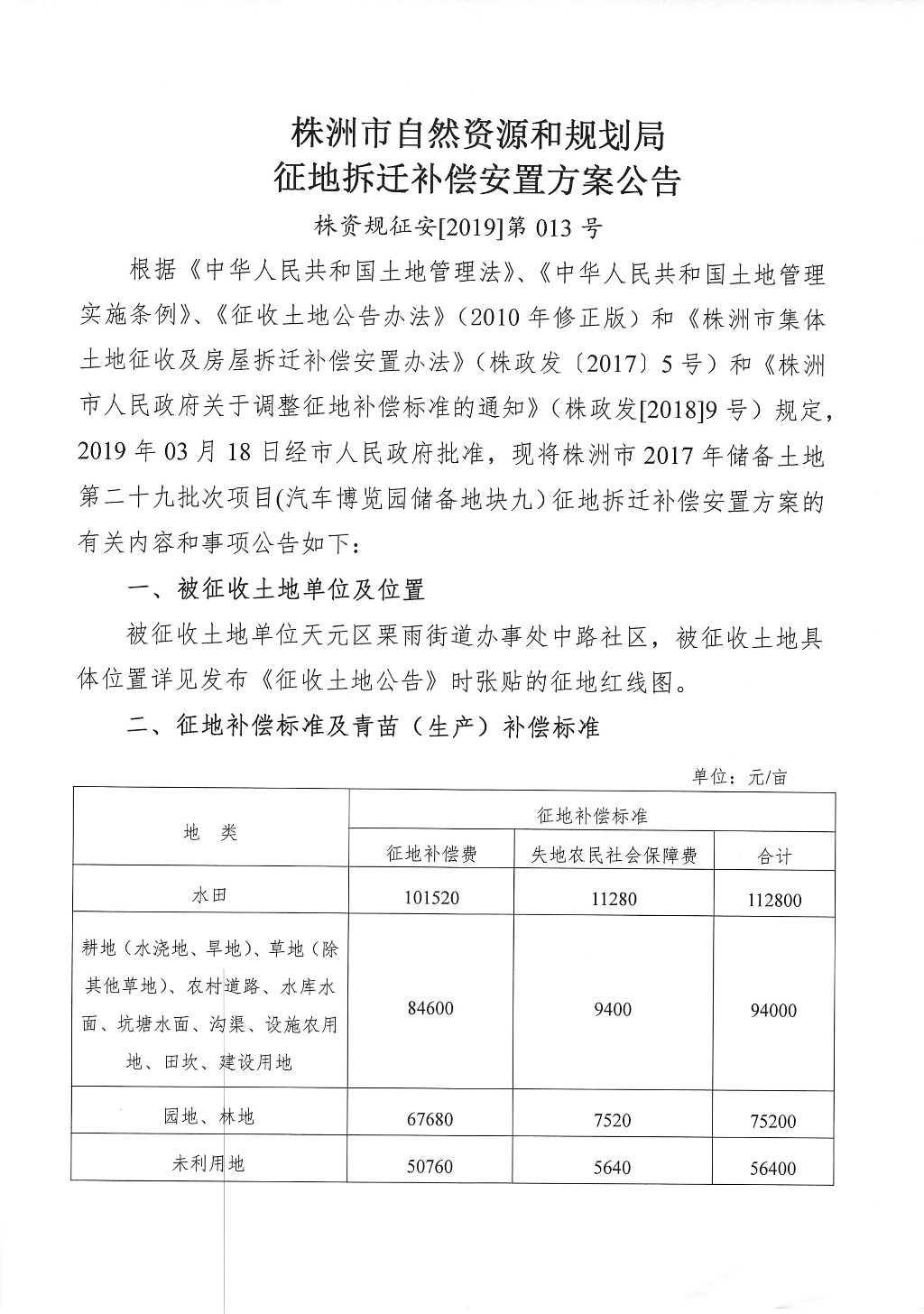 湖南：征地拆迁补偿安置方案公告--汽车博览园储备地块九