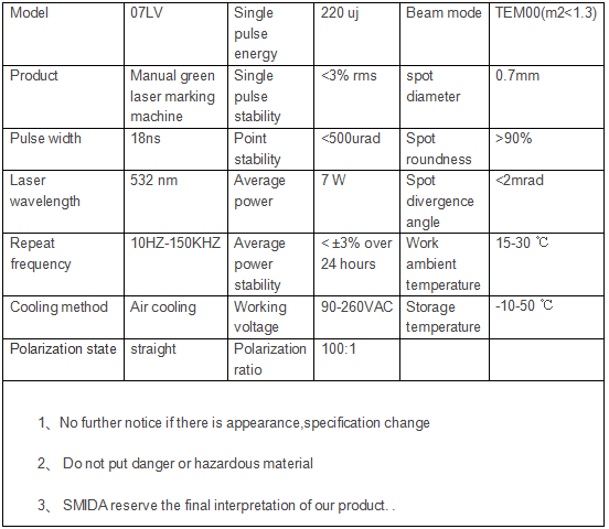 SMIDA green laser marking machine    07LV series