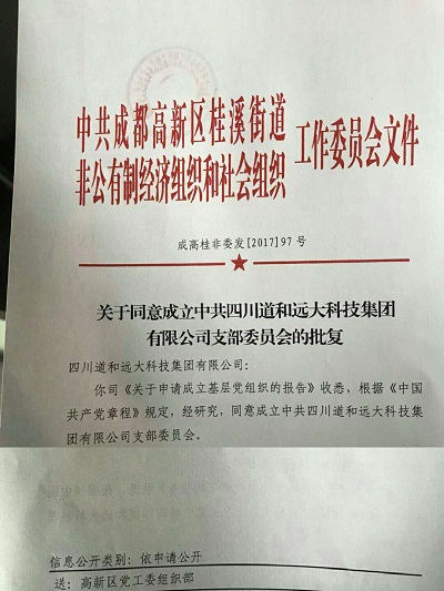 组织建设 道和远大集团获准成立中共党的支部委员会 组织建设 道和远大集团获准成立中共党的支部委员会