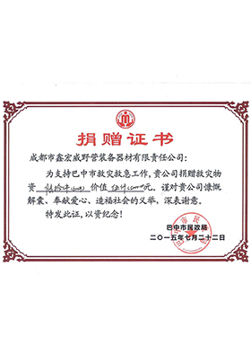 巴中市捐赠证书