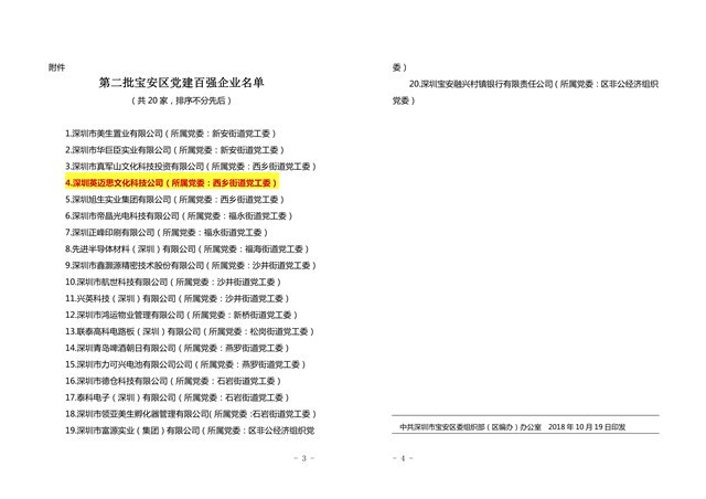 喜讯!荣获深圳市宝安区“党建百强企业”称号 喜讯!荣获深圳市宝安区“党建百强企业”称号
