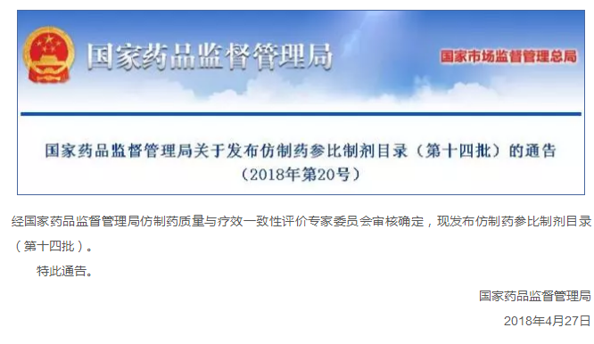 国家药监局发布第十四批仿制药参比制剂目录 国家药监局发布第十四批仿制药参比制剂目录