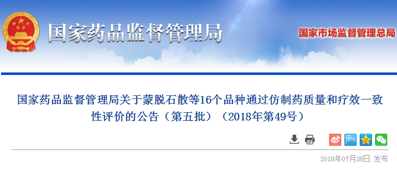 最后一次公告：16品种过一致性评价