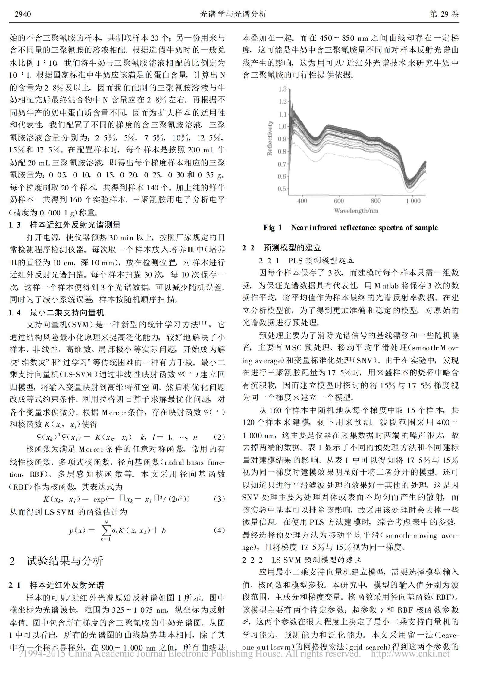 牛奶中三聚氰胺的可见/近红外光谱快速判别分析方法的研究