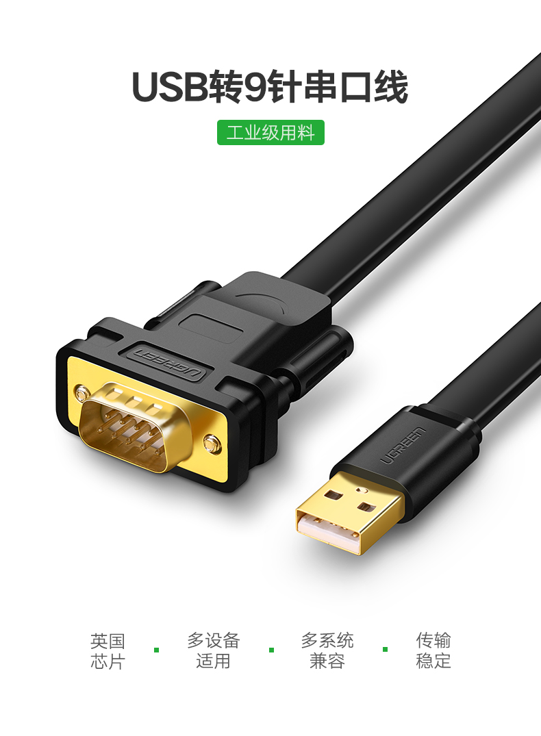 绿联20206-USB转DB9线 （FTDI芯片 工业级应用产品）