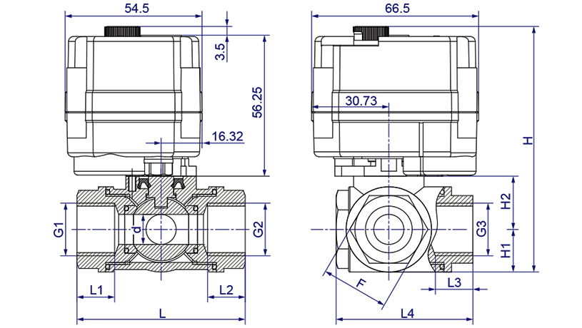 OSAWQ914/15系列微型電動(dòng)三通球閥（臥式三通）