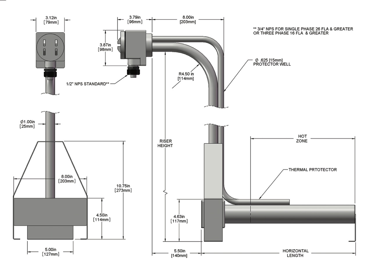 Triple Metal L-Shaped Immersion Heaters