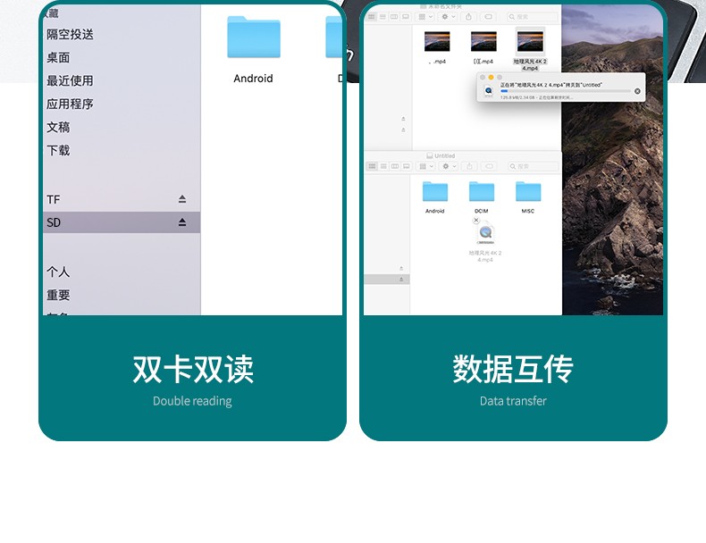 绿联80191 SD+TF二合一3.0读卡器 Type-C3.0/USB3.0双用