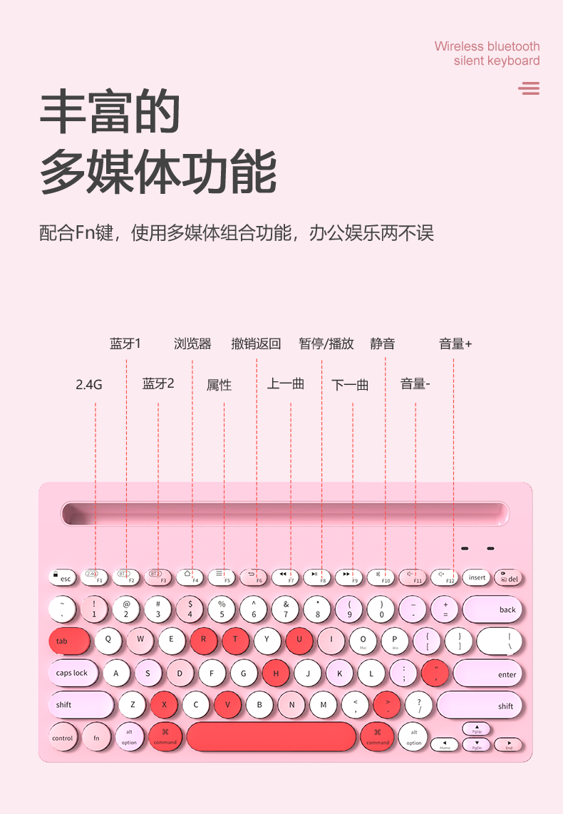 富德IK-3381D蓝牙+无线键盘（粉）