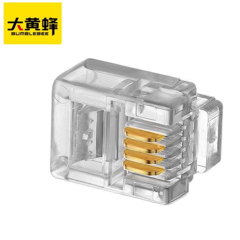 【4芯】大黄蜂电话水晶头 无氧铜镀金 100颗/盒