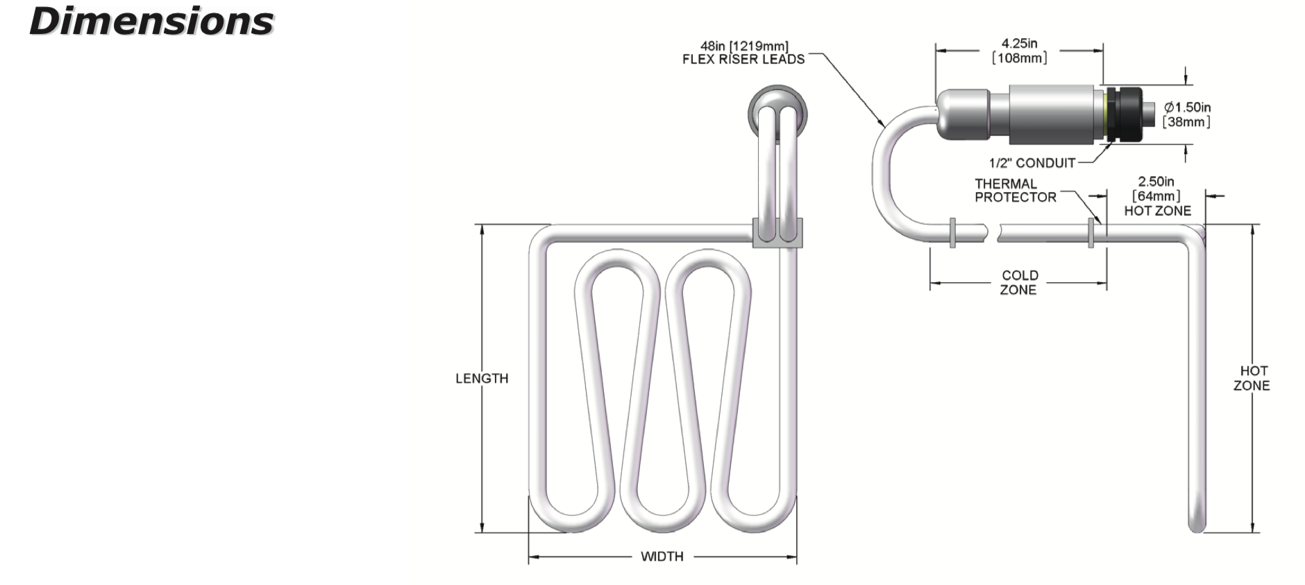 Flexible Riser Bottom PTFE Immersion Heater Flexible Riser Bottom PTFE Immersion Heater