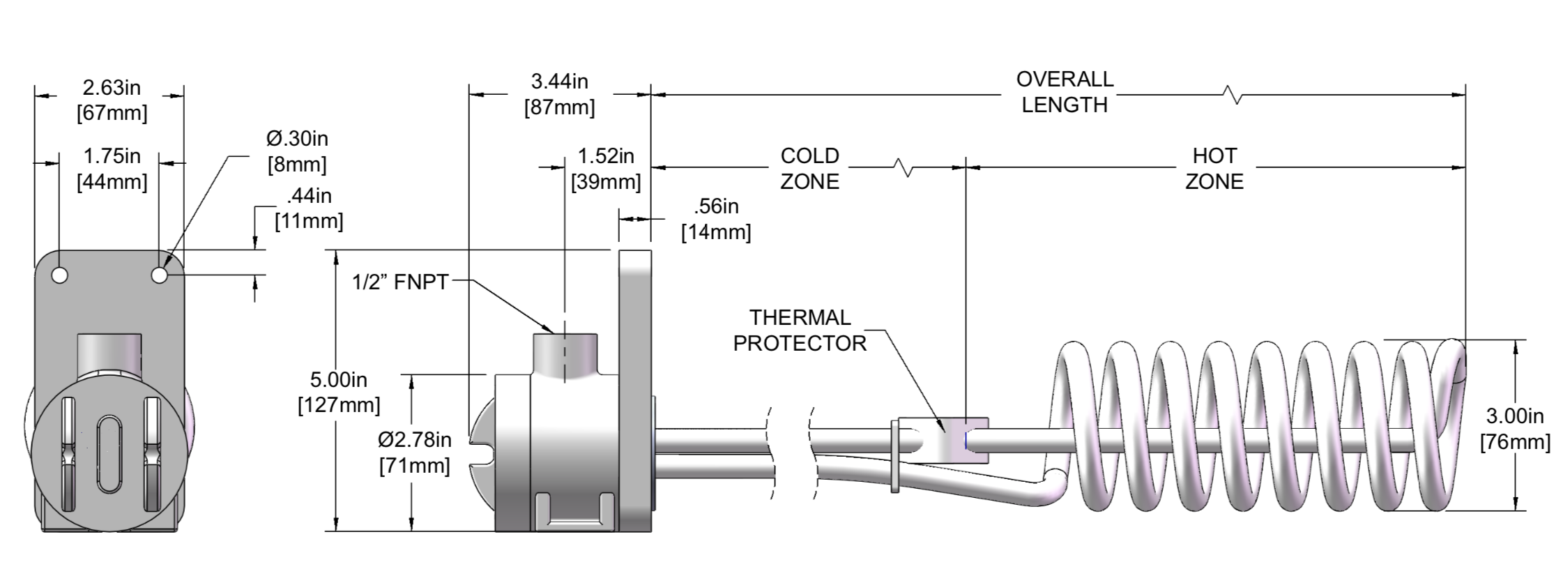 Vertical Spiral Over the side Teflon PTFE HEATERS
