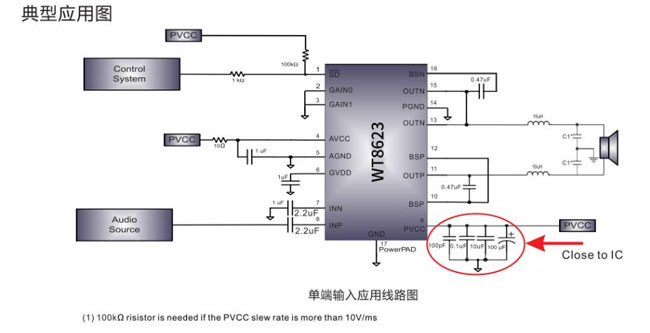 WT8623单声道D类功放芯片 WT8623单声道D类功放芯片