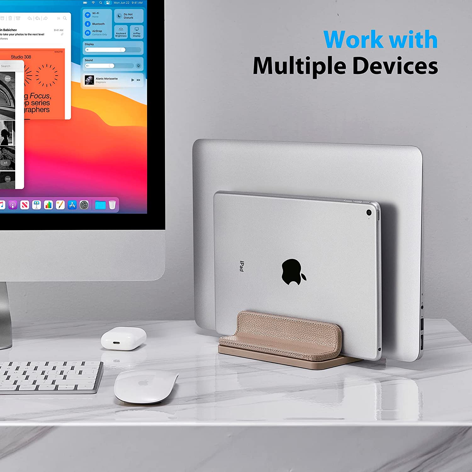 Leather dual slot stand laptop stand