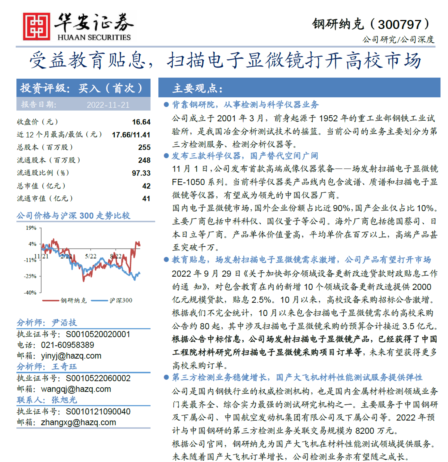 中国“电镜第一股”诞生,华安证券:给予钢研纳克买入评级 中国“电镜第一股”诞生,华安证券:给予钢研纳克买入评级