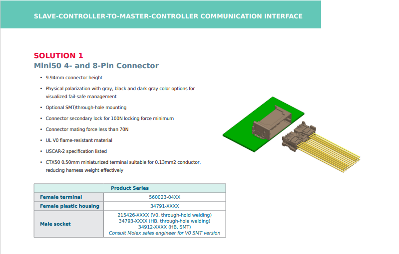 Molex Low-Voltage Battery Pack Connector Solutions