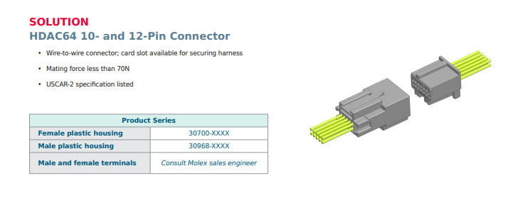 Molex Low-Voltage Battery Pack Connector Solutions