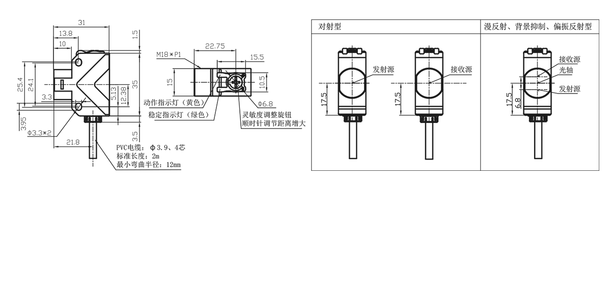 圓+方型 光電傳感器
