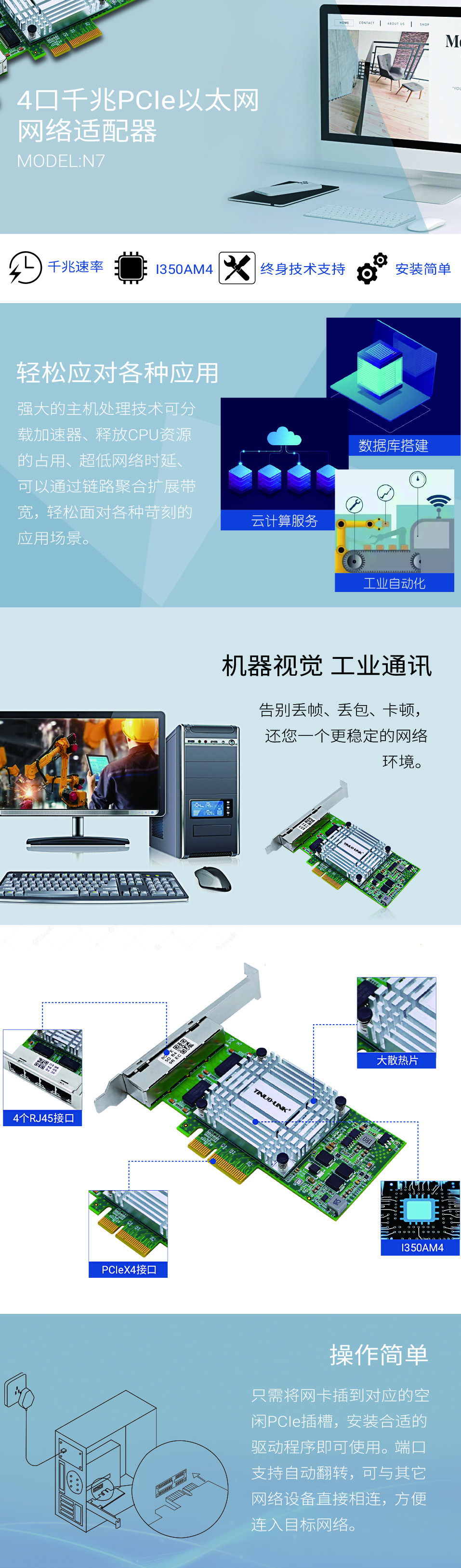 N7 4口千兆PCIe以太网网络适配器