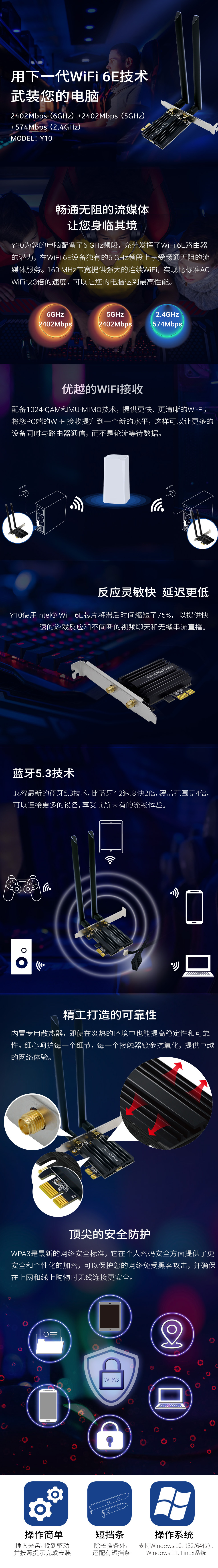 Y10 AX5400三频WiFi 6E PCIe网卡