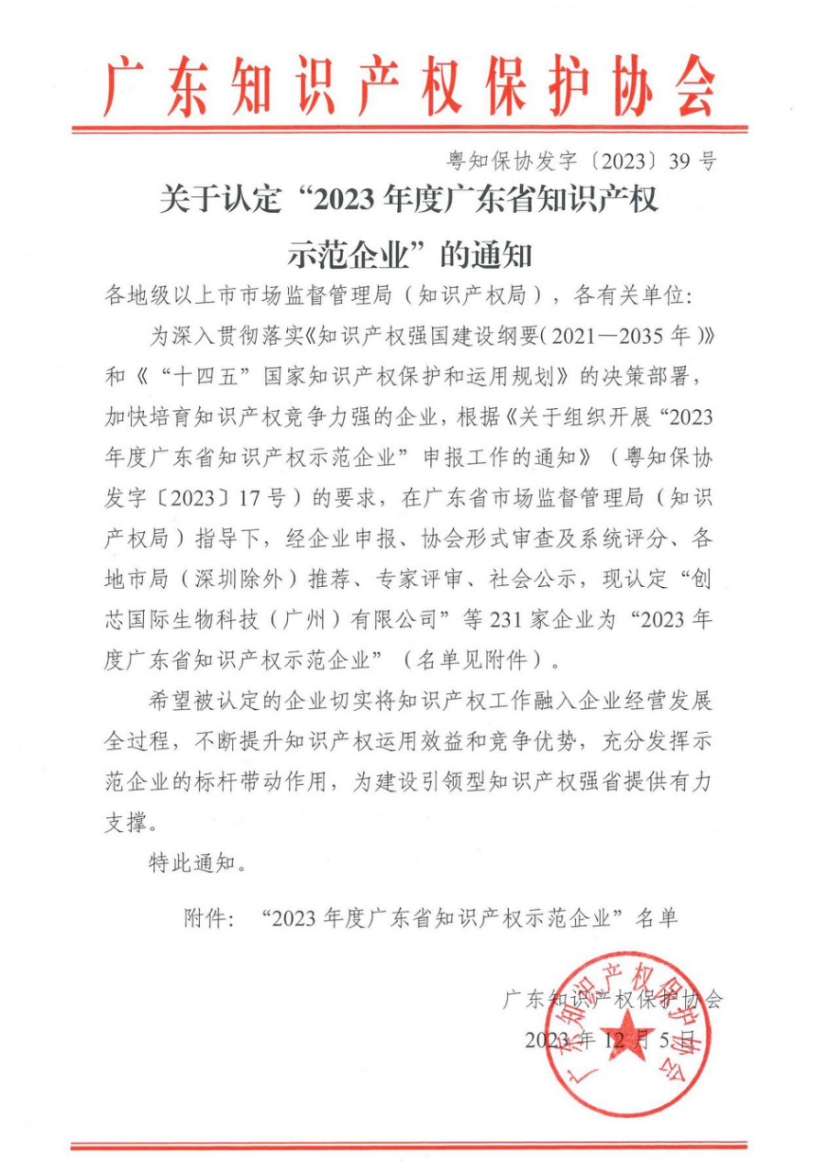 喜讯!广州新济药业荣获2023年度广东省知识产权示范企业 喜讯!广州新济药业荣获2023年度广东省知识产权示范企业