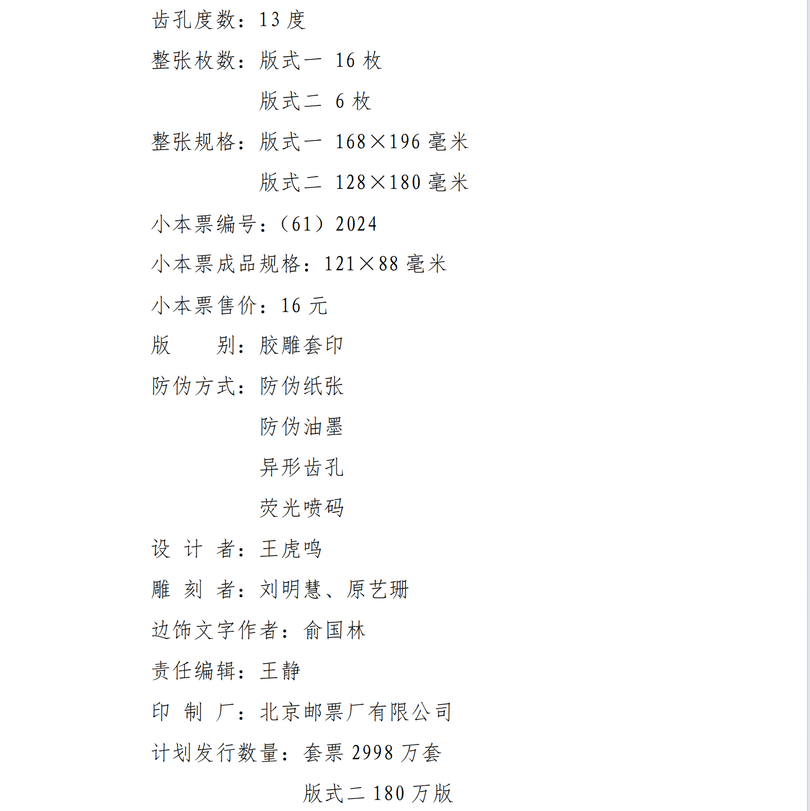 2024龙年《甲辰年》生肖邮票