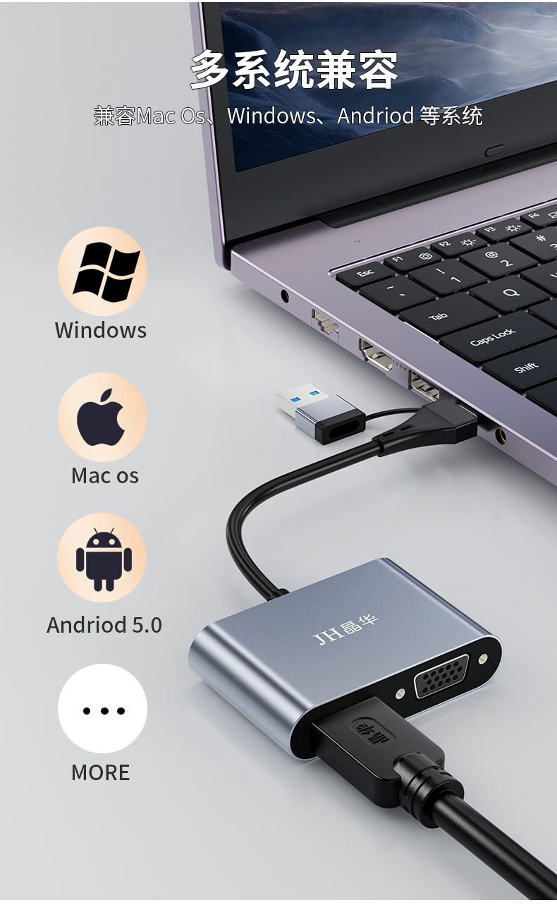 【Z826】晶华USB+TYPE-C转HDMI+VGA转接线 USB显卡