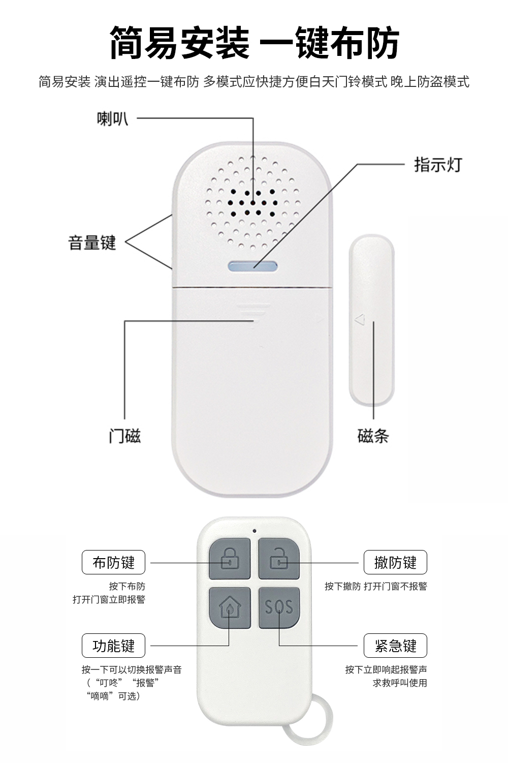 升级款门磁报警器带遥控器