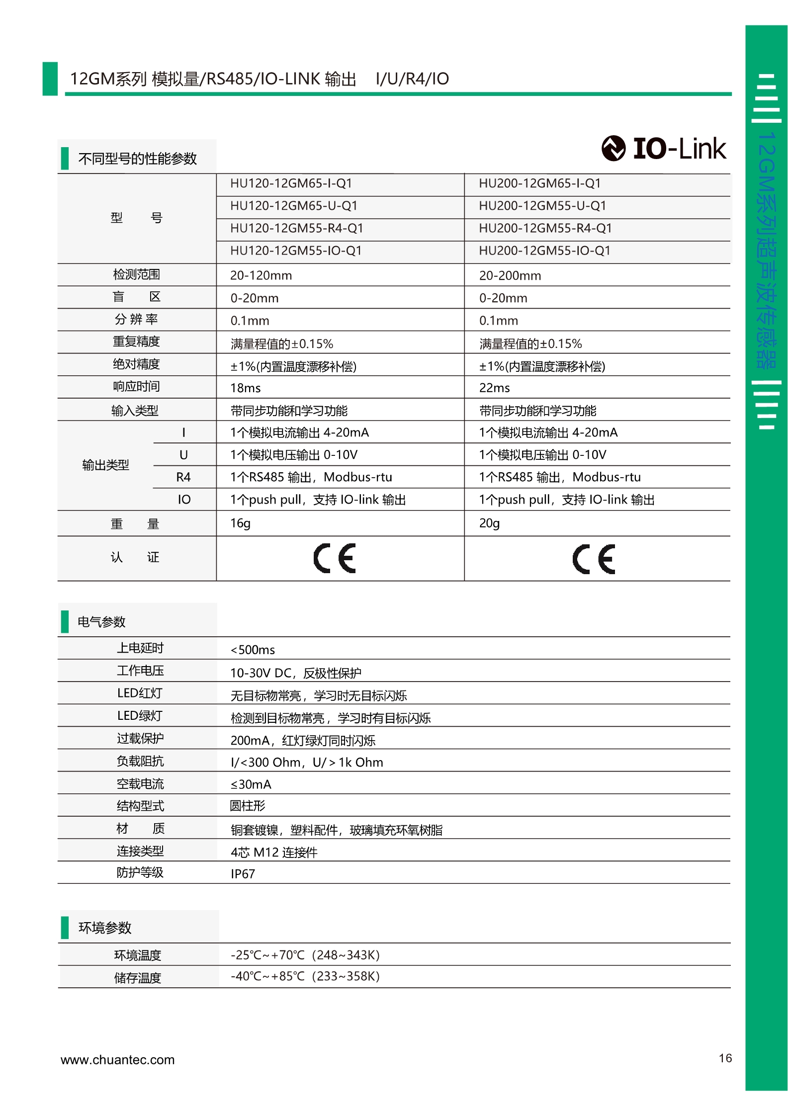 高精度短距离超声波测距传感器HU120/HU200系列