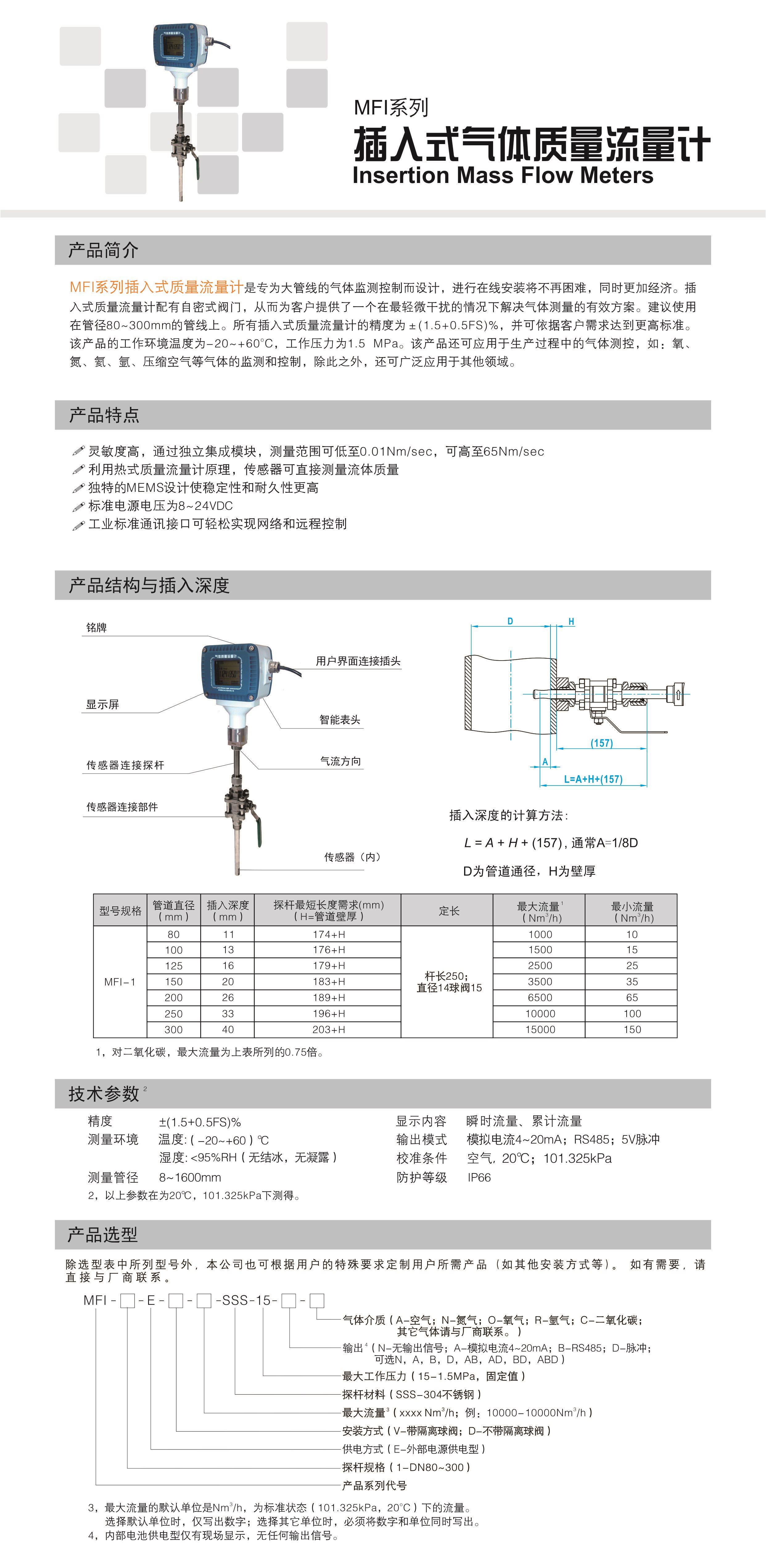 MFI系列插入式气体质量流量计