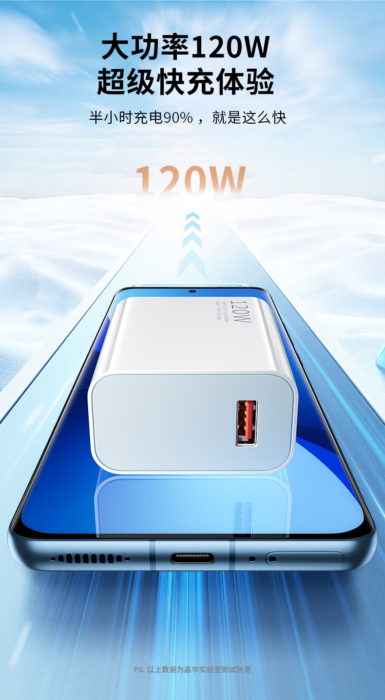 【C875】晶华手机充电器(小米适用120W)氮化镓（配1米TYPE-C线）