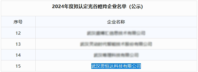 喜报 | 光谷微创新实验室入驻企业思恒达成功入选2024年度“光谷瞪羚”企业名单 喜报 | 光谷微创新实验室入驻企业思恒达成功入选2024年度“光谷瞪羚”企业名单