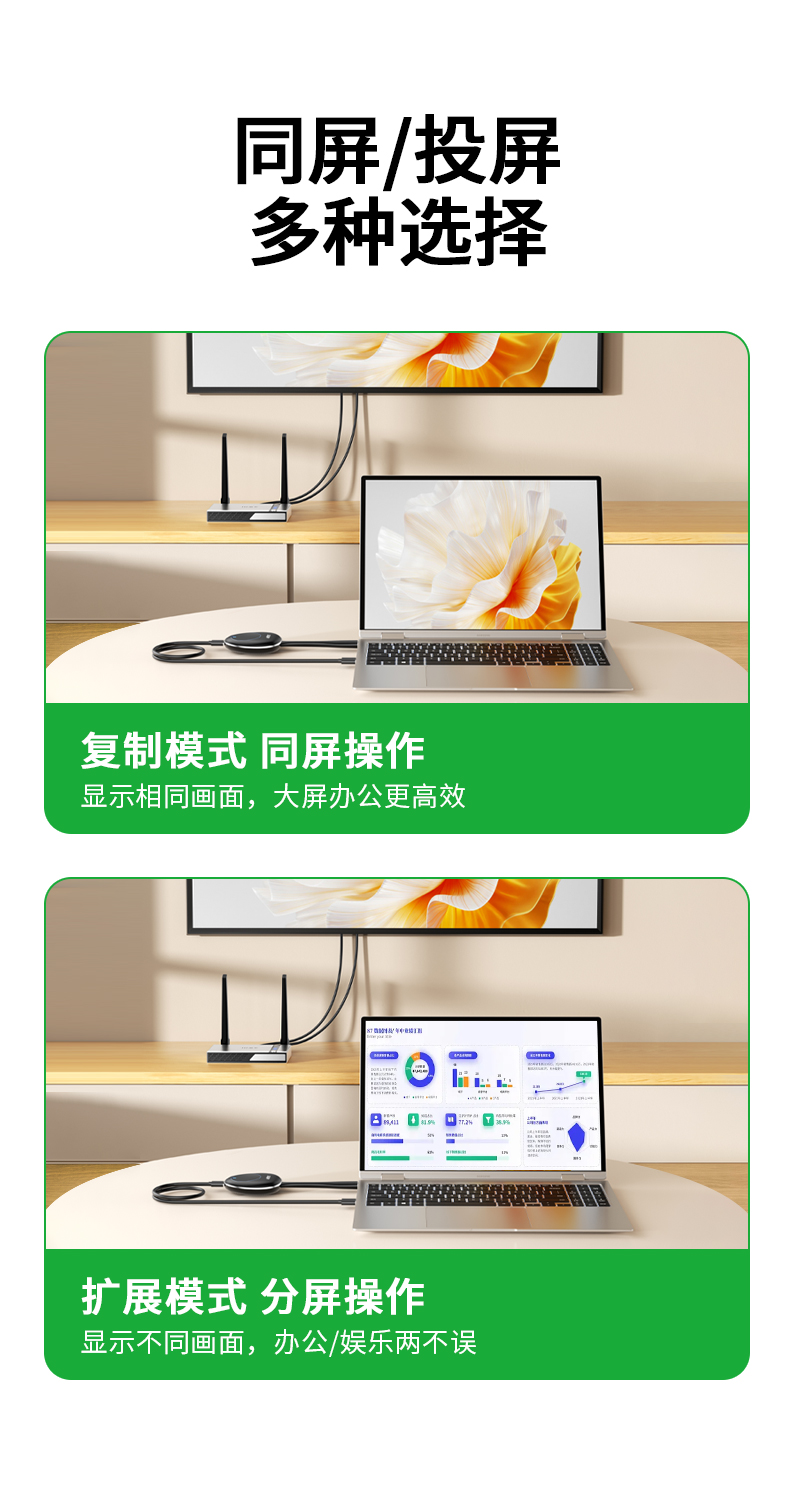 【Z515】晶华无线投屏器（企业级50米）发射端+接收端 1080P分辨率