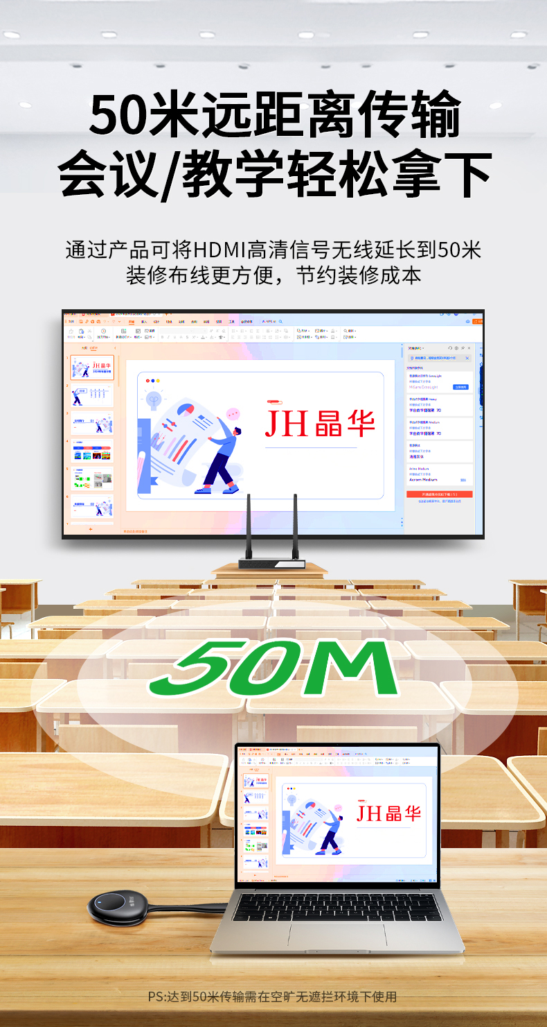 【Z515】晶华无线投屏器（企业级50米）发射端+接收端 1080P分辨率