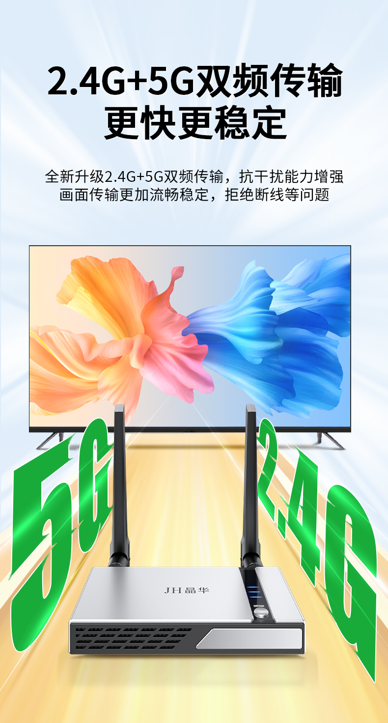 【Z515】晶华无线投屏器（企业级50米）发射端+接收端 1080P分辨率